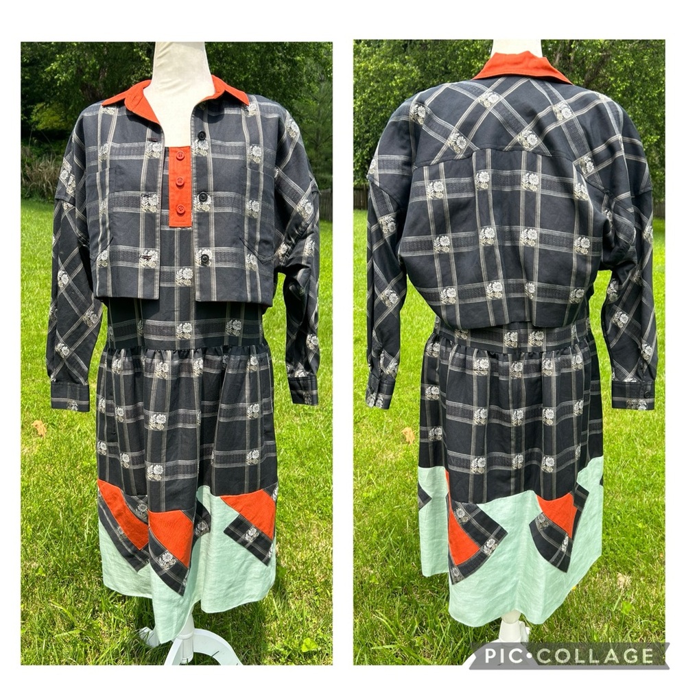 Vintage Koos van den Akker Dolman Cropped Linen Jacket Dress Set Art to Wear M